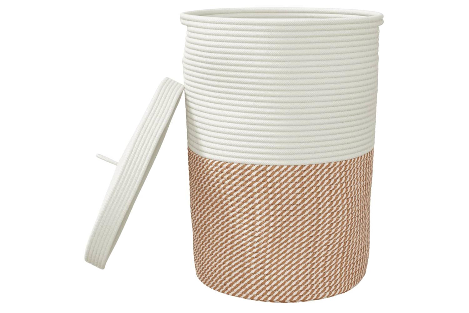 Storage Basket With Lid Brown And White 37x50 Cm Cotton-4