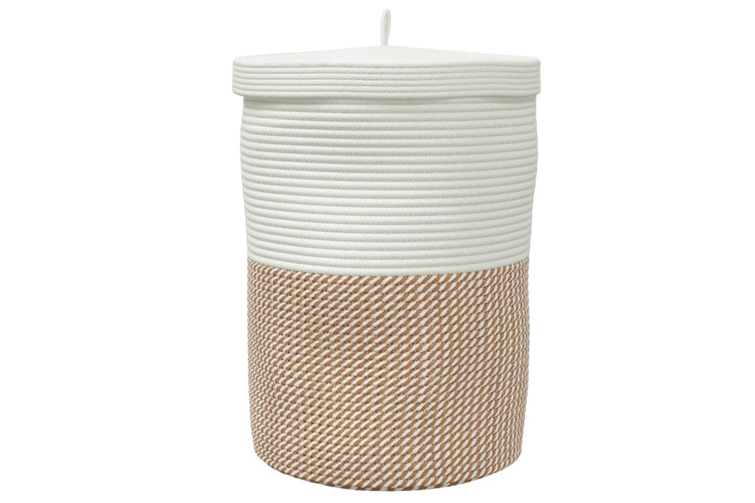 Storage Basket With Lid Brown And White 37x50 Cm Cotton-6