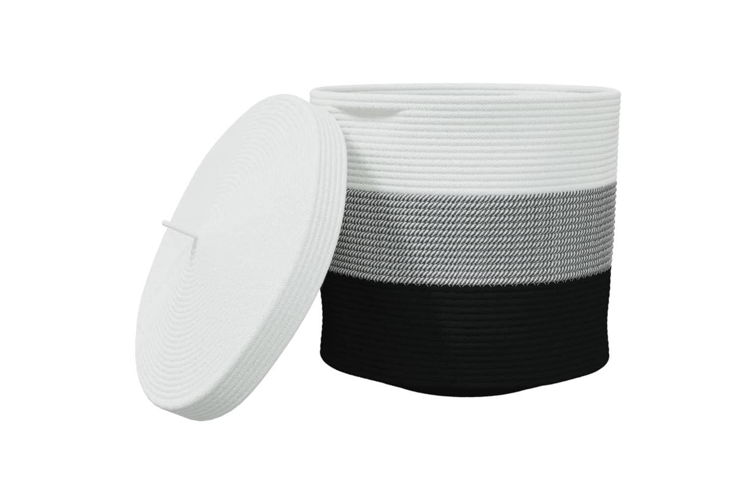 Storage Basket With Lid White And Black 40x35 Cm Cotton-2