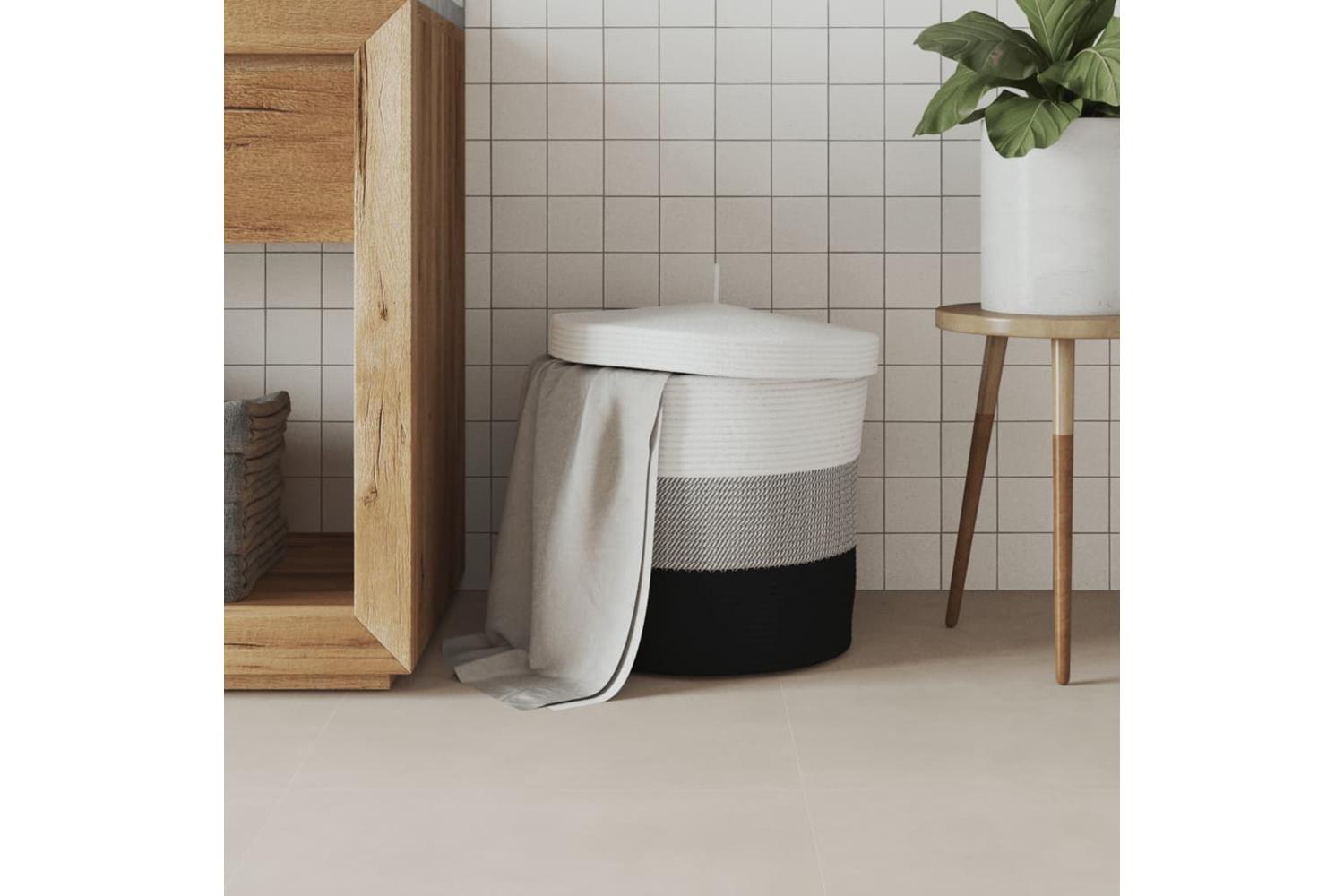 Storage Basket With Lid White And Black 40x35 Cm Cotton-3