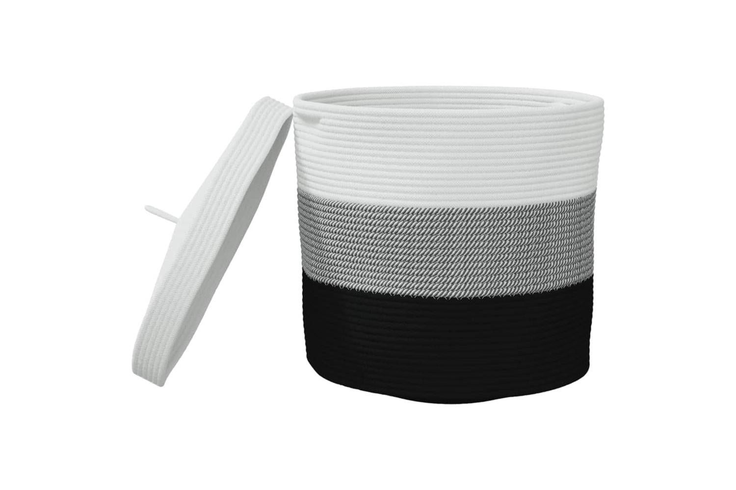 Storage Basket With Lid White And Black 40x35 Cm Cotton-4