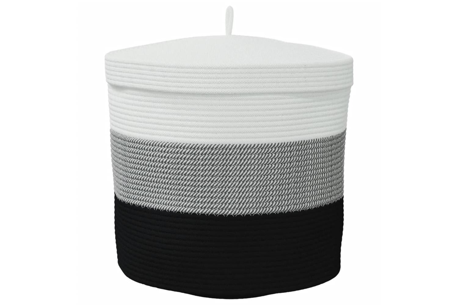 Storage Basket With Lid White And Black 40x35 Cm Cotton-6