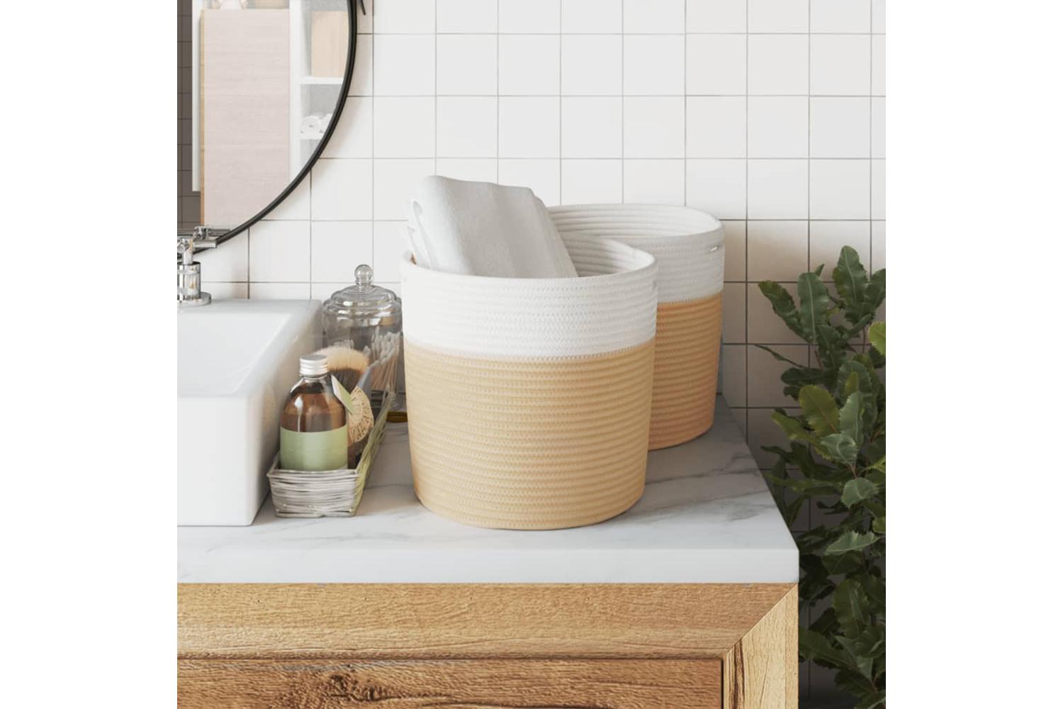 Storage Baskets 2 Pcs Beige And White 28x28 Cm Cotton-3