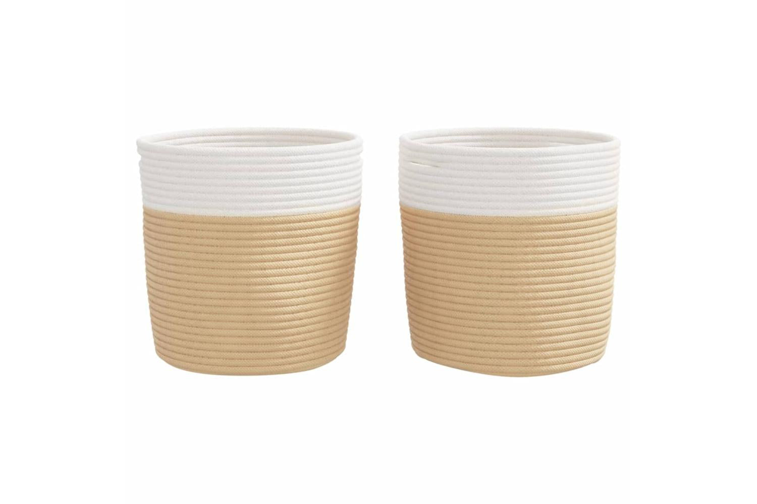 Storage Baskets 2 Pcs Beige And White 28x28 Cm Cotton-4