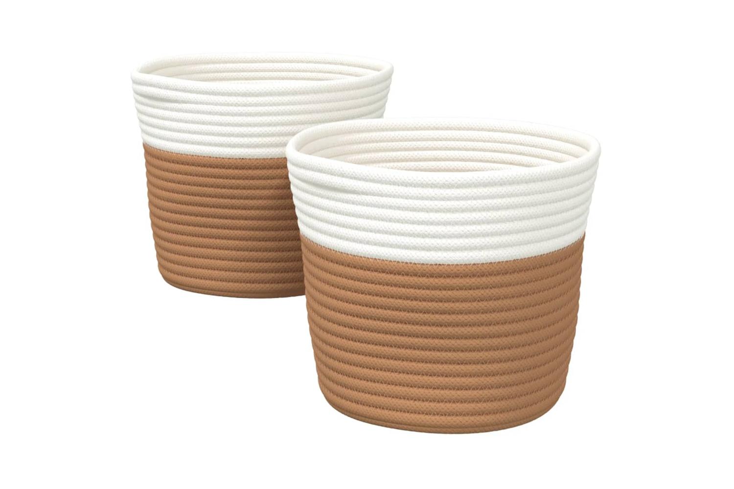Storage Baskets 2 Pcs Brown And White 24x18 Cm Cotton