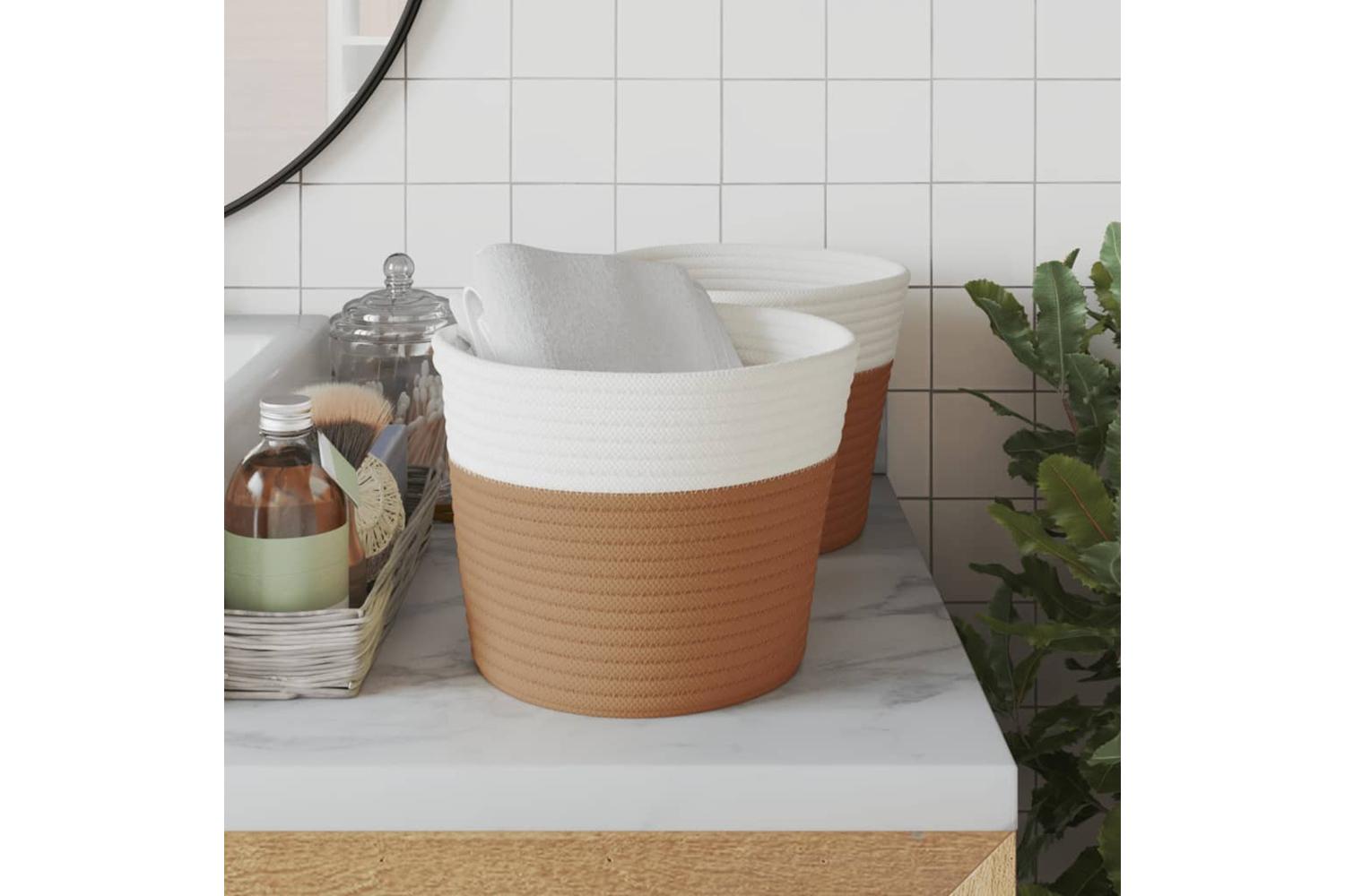 Storage Baskets 2 Pcs Brown And White 24x18 Cm Cotton-3