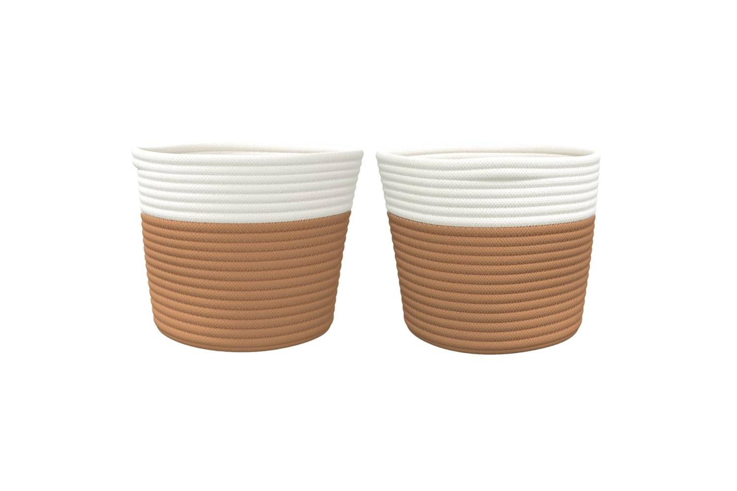 Storage Baskets 2 Pcs Brown And White 24x18 Cm Cotton-4