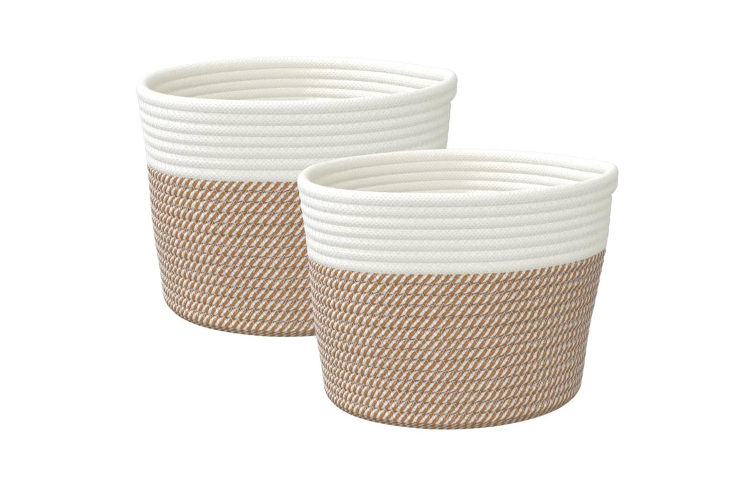 Storage Baskets 2 Pcs Brown And White 24x18 Cm Cotton