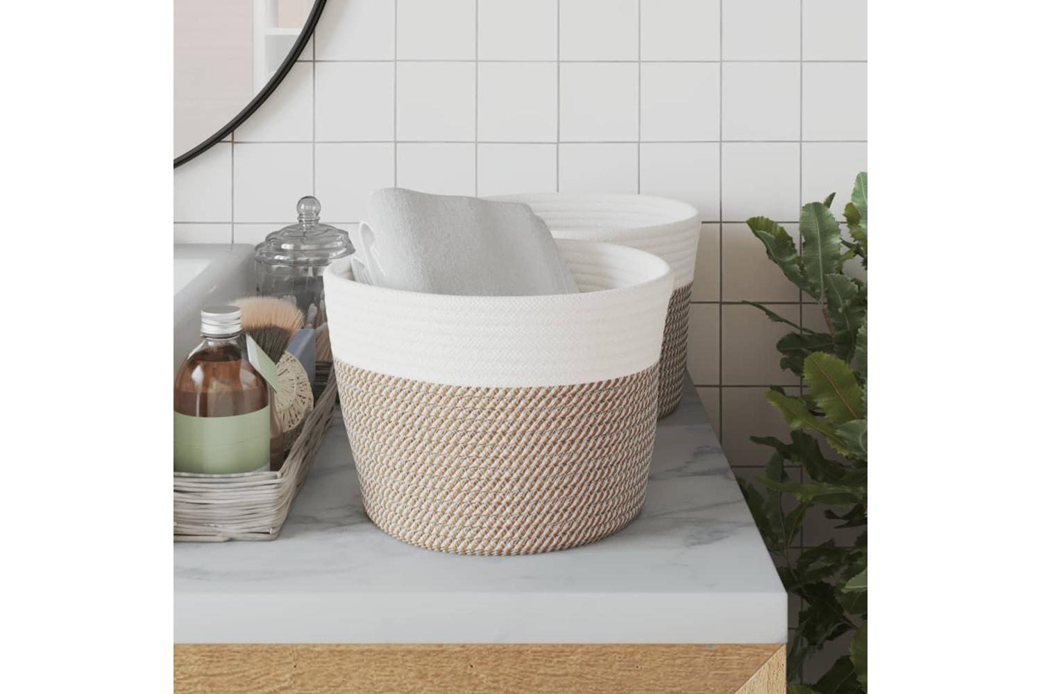 Storage Baskets 2 Pcs Brown And White 24x18 Cm Cotton-3