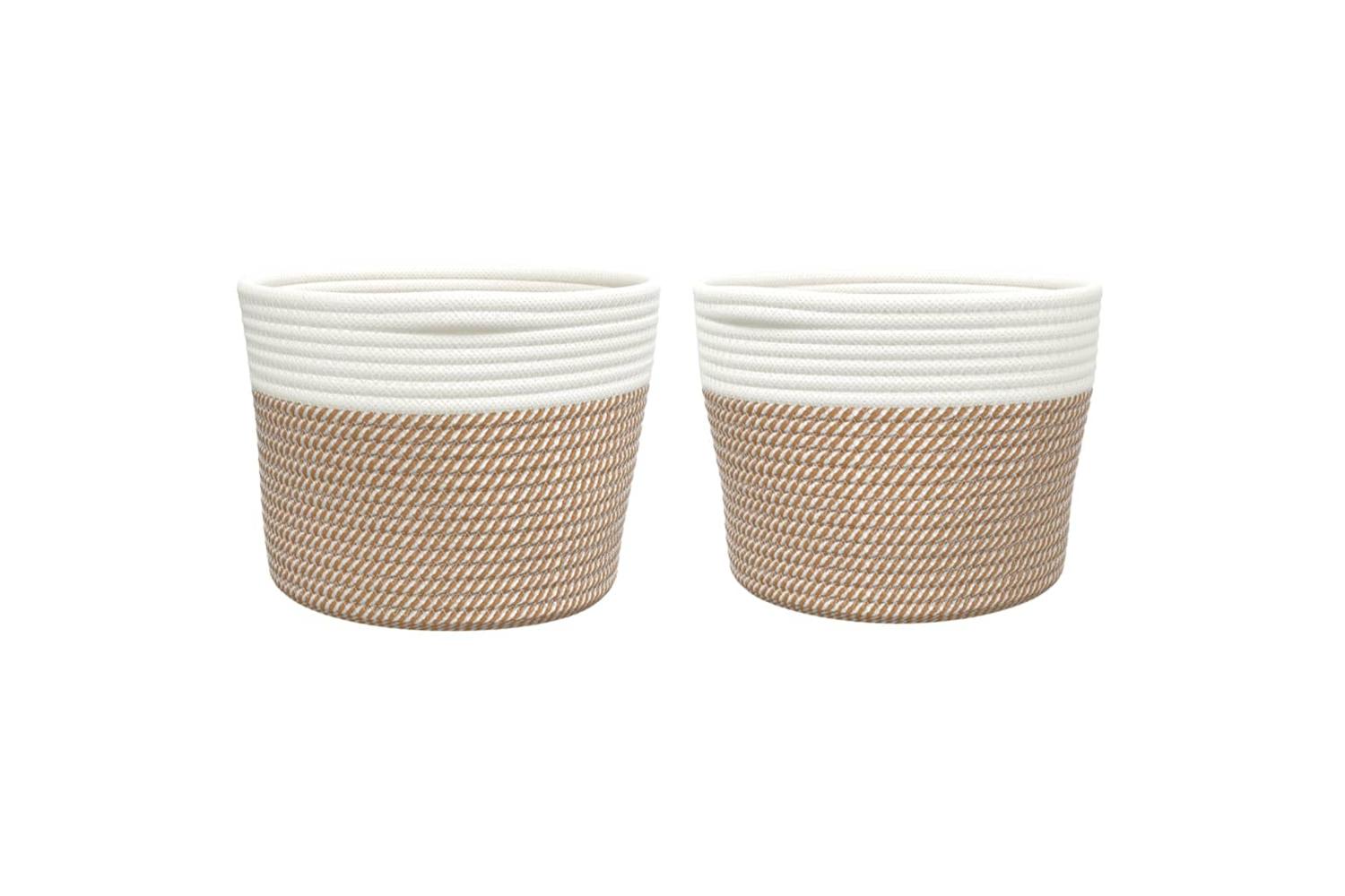Storage Baskets 2 Pcs Brown And White 24x18 Cm Cotton-4