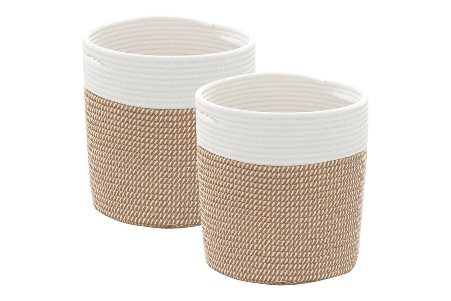 Storage Baskets 2 Pcs Brown And White 28x28 Cm Cotton-2