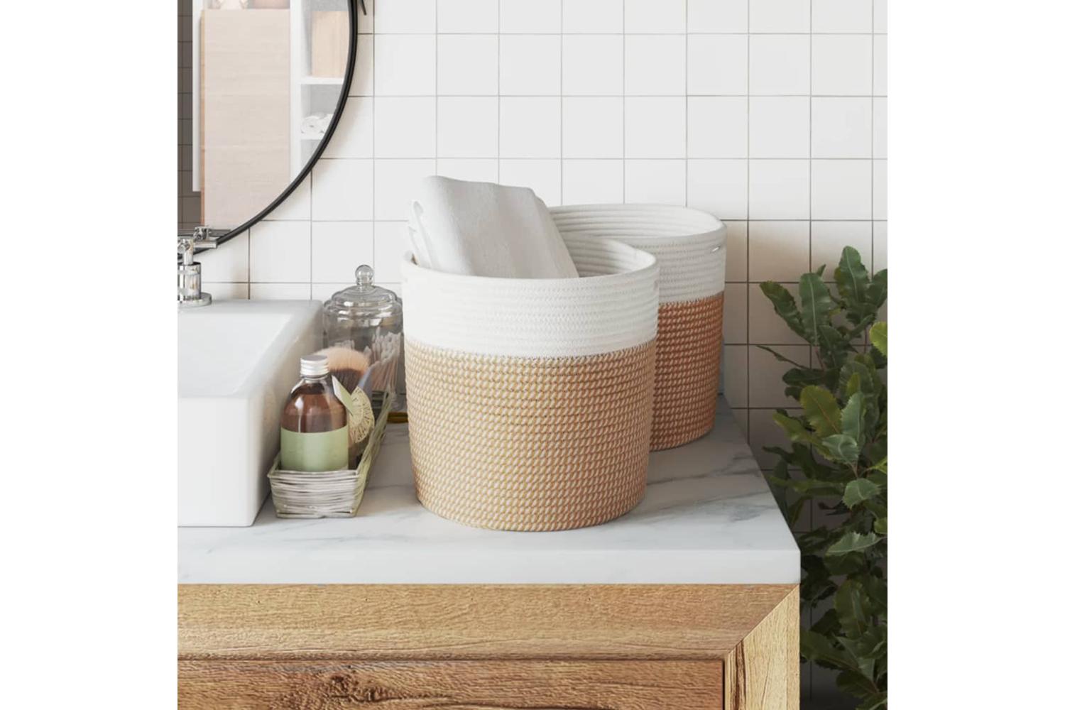 Storage Baskets 2 Pcs Brown And White 28x28 Cm Cotton-3