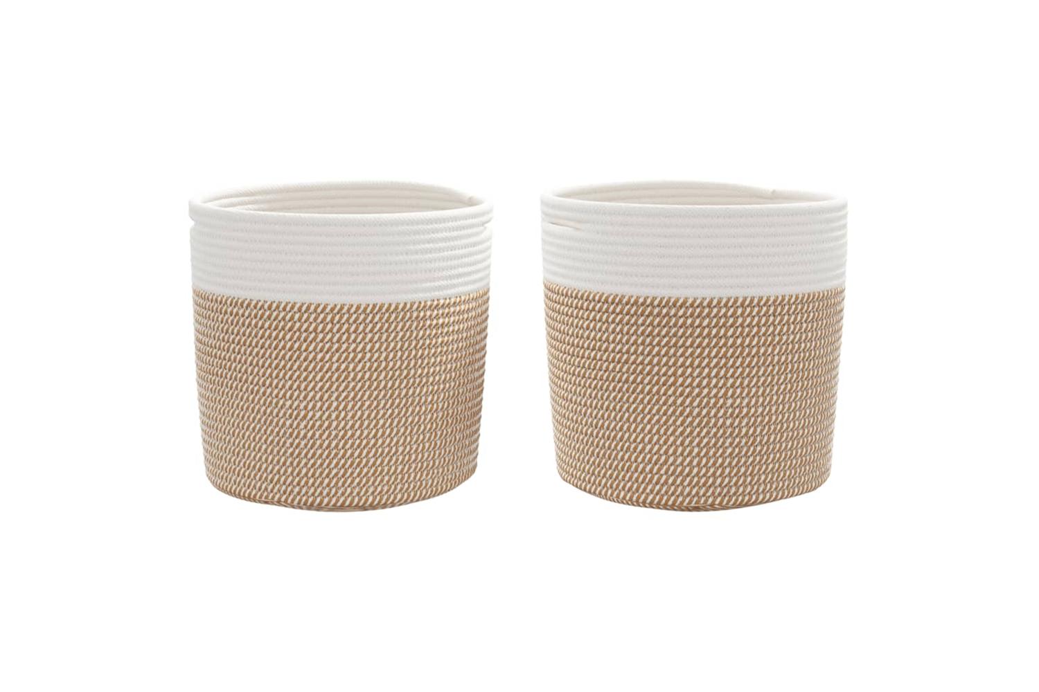Storage Baskets 2 Pcs Brown And White 28x28 Cm Cotton-4