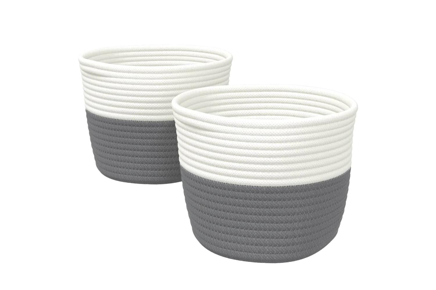 Storage Baskets 2 Pcs Grey And White 24x18 Cm Cotton-2