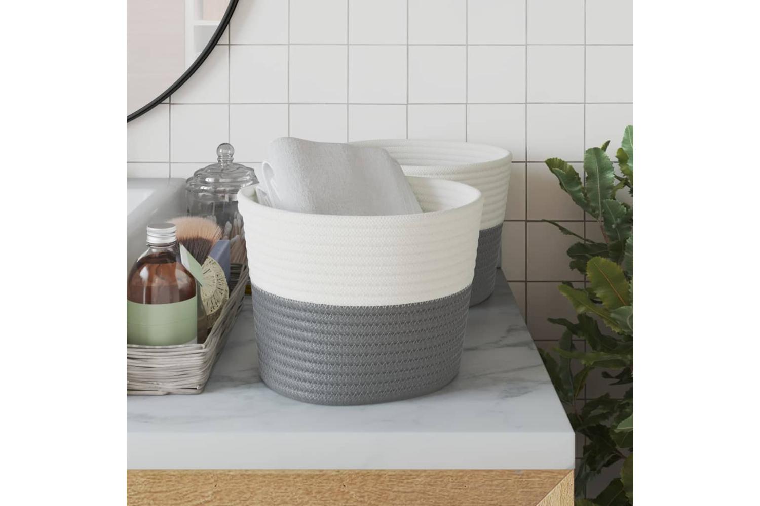 Storage Baskets 2 Pcs Grey And White 24x18 Cm Cotton-3