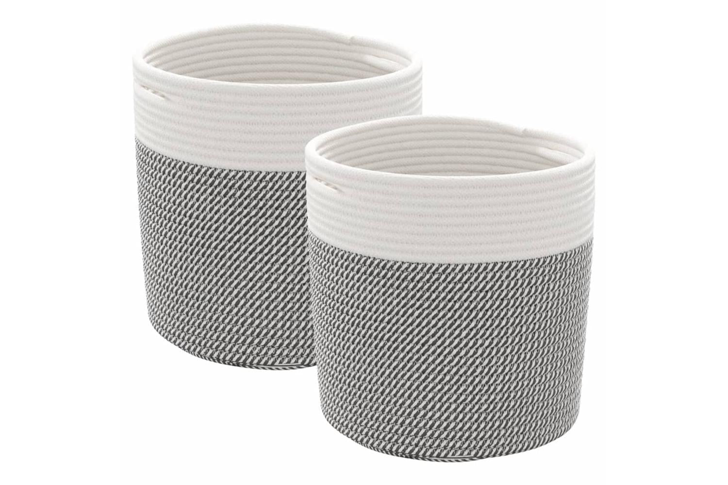Storage Baskets 2 Pcs Grey And White 28x28 Cm Cotton-2