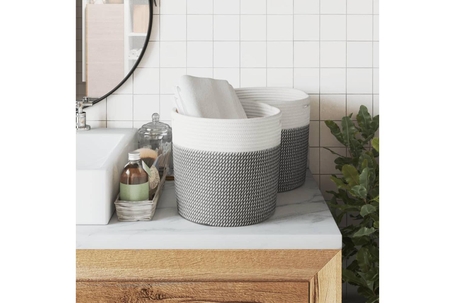 Storage Baskets 2 Pcs Grey And White 28x28 Cm Cotton-3