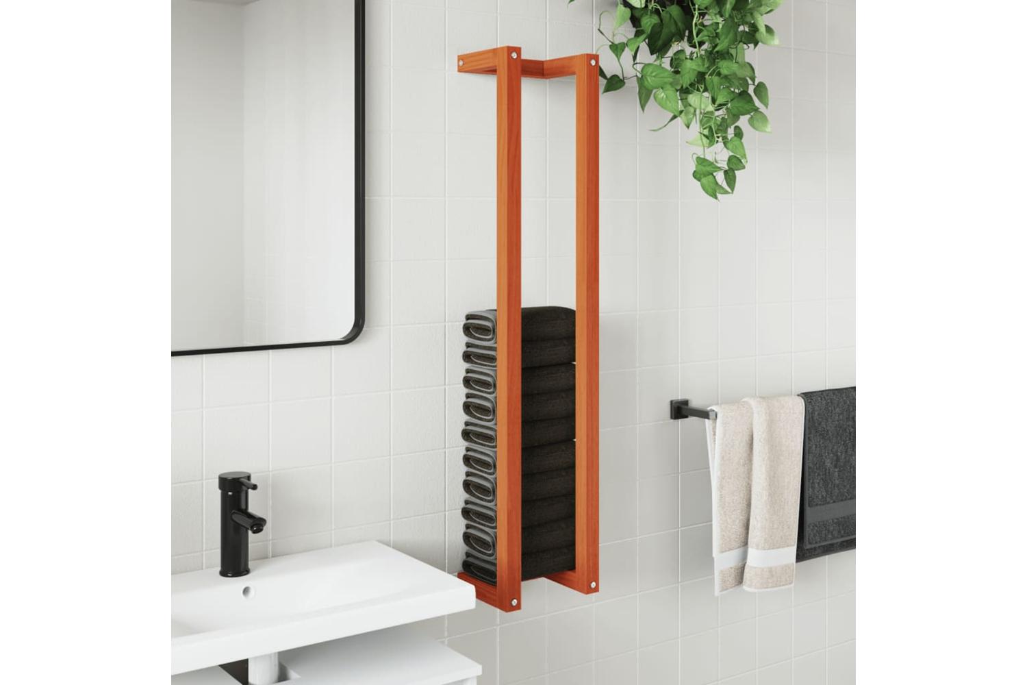 Towel Rack Wax Brown 23x18x110 Cm Solid Wood Pine-3