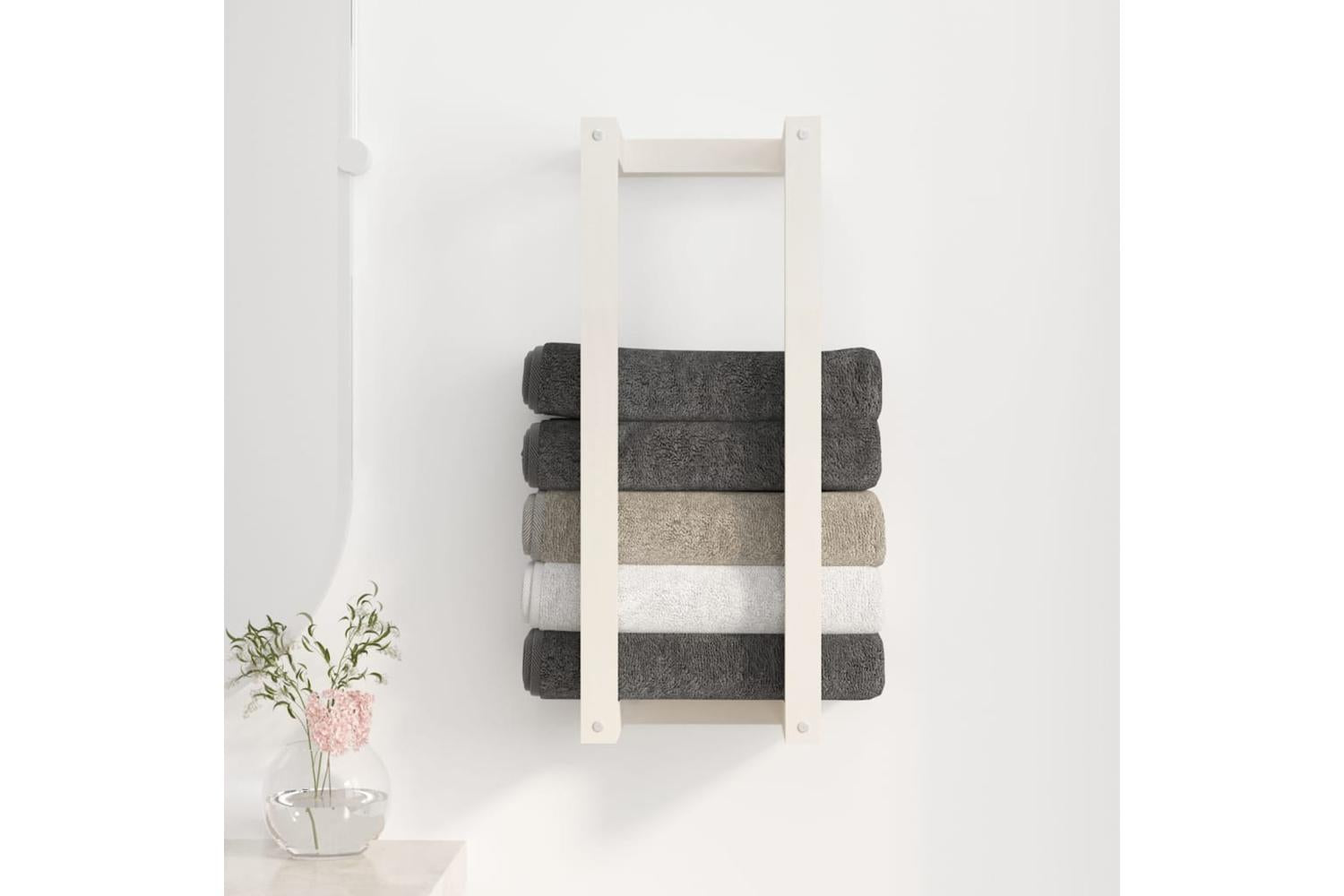 Towel Rack White 23x18x60 Cm Solid Wood Pine-3