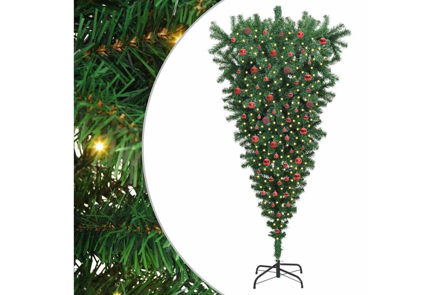 Upside-down Artificial Pre-lit Christmas Tree With Ball Set-2