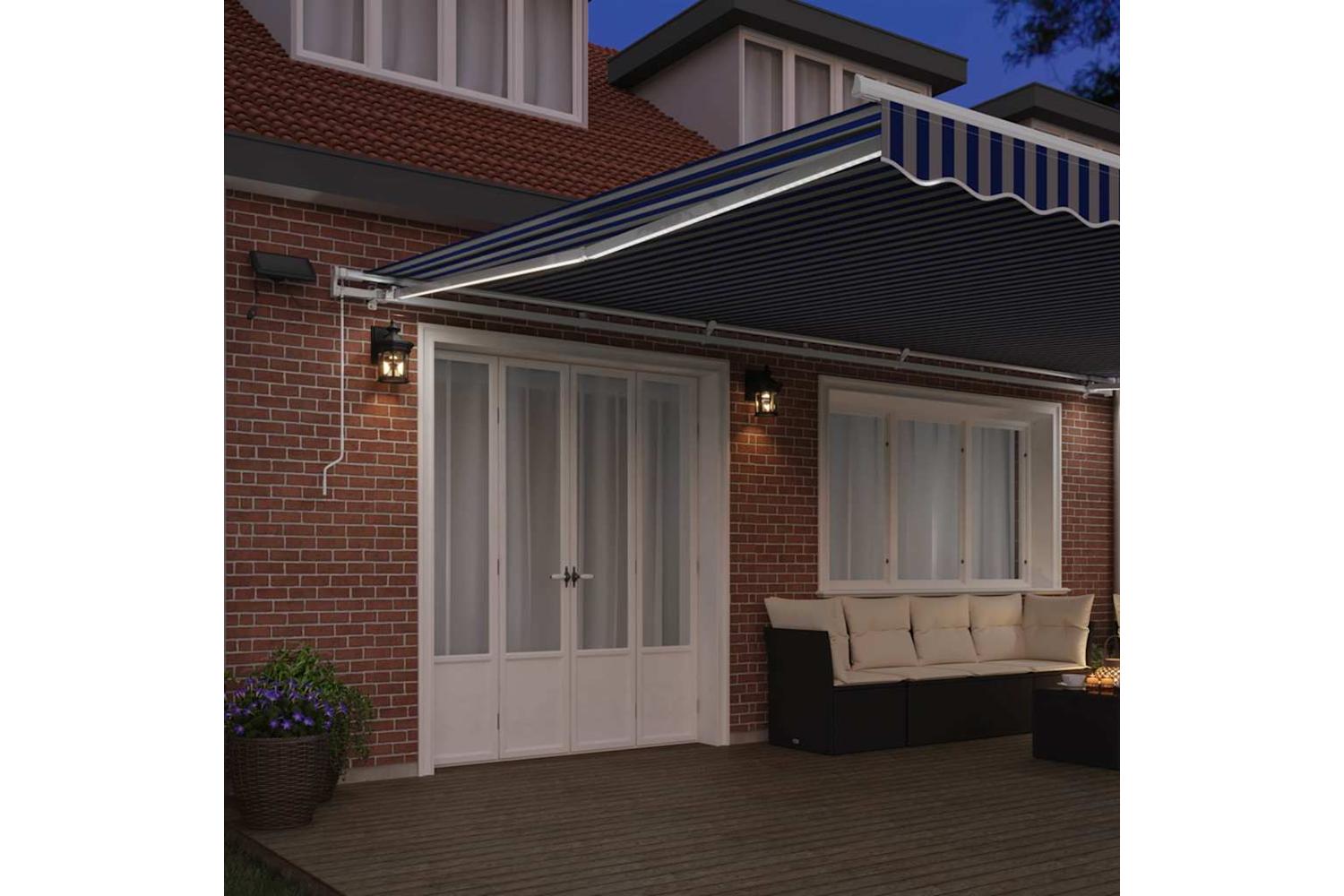 Vidaxl Retractable Awning With Blue And White 6 X 3 M Fabric And Metal-3