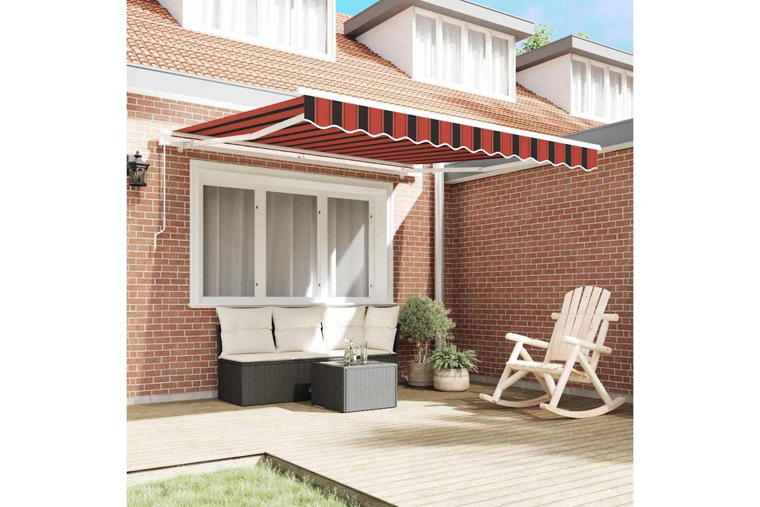 Vidaxl Retractable Awning Striped Orange And Brown 350 X 250 Cm Fabric-3