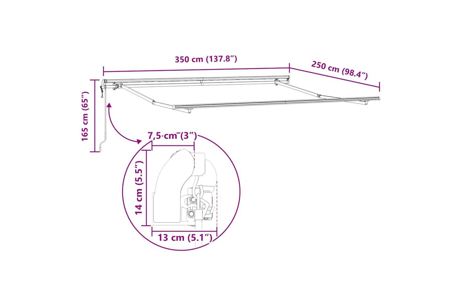 Vidaxl Awning Manual White 35 X 25 M Metal-10