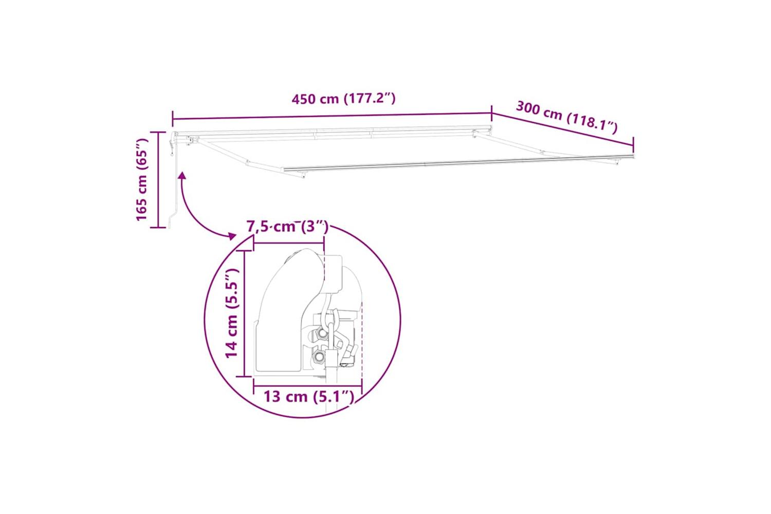 Vidaxl Awning Manual White 45 X 3 M Metal-10