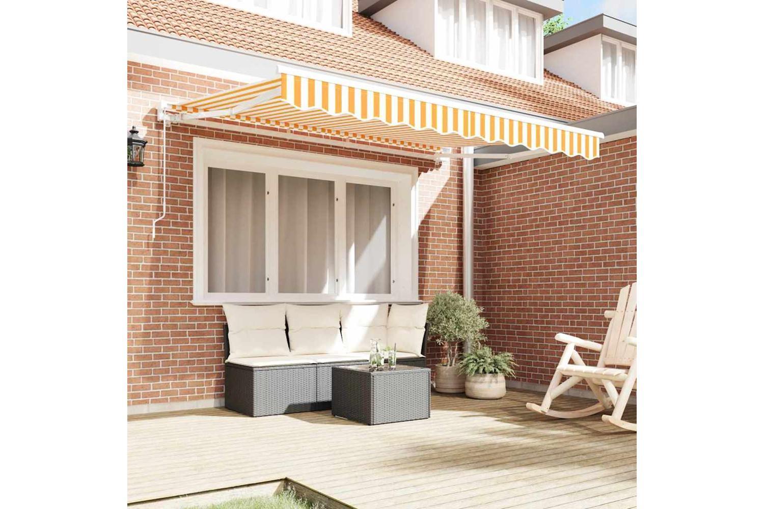Vidaxl Retractable Awning Manual Yellow And White 250x200 Cm Fabric-3