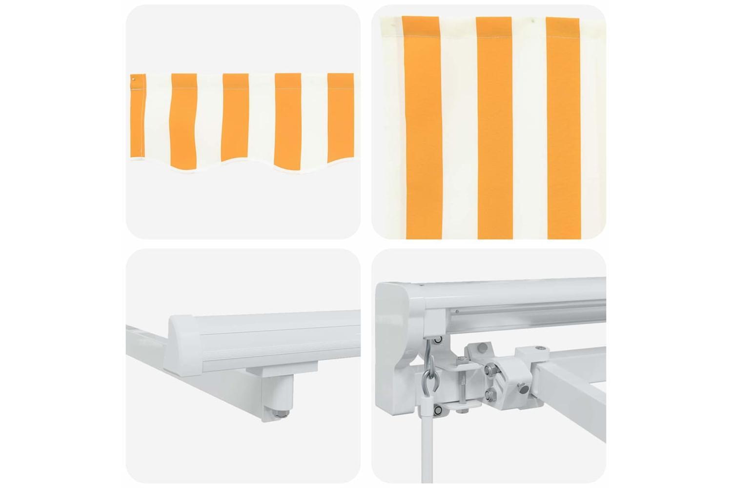 Vidaxl Retractable Awning Manual Yellow And White 250x200 Cm Fabric-8