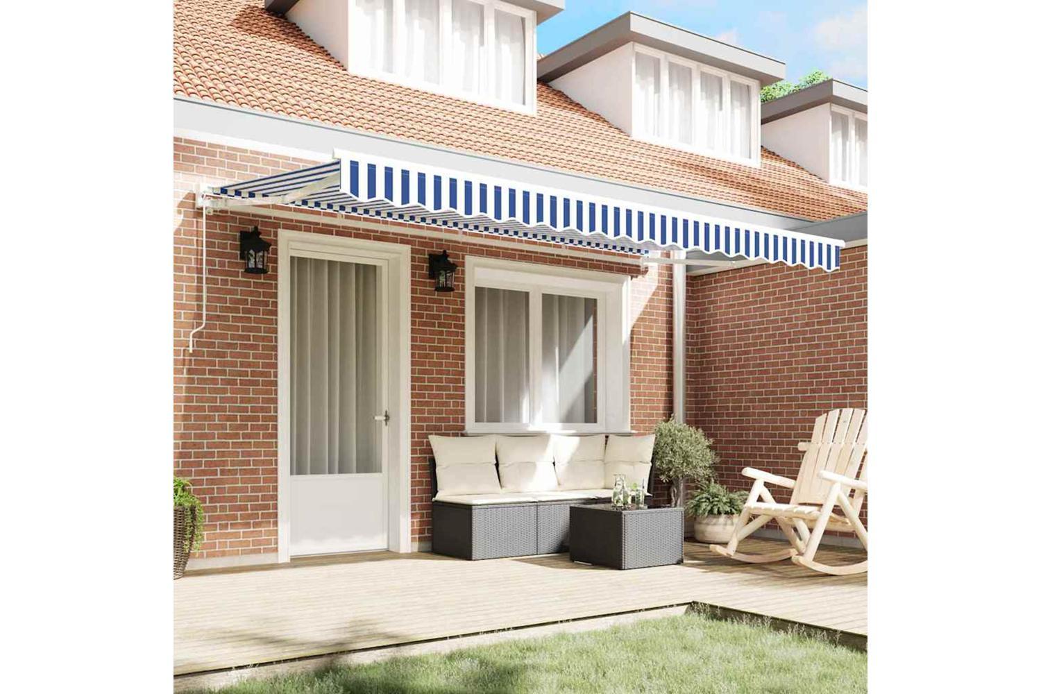Vidaxl Retractable Awning Manual Blue And White 400x200 Cm Fabric-3