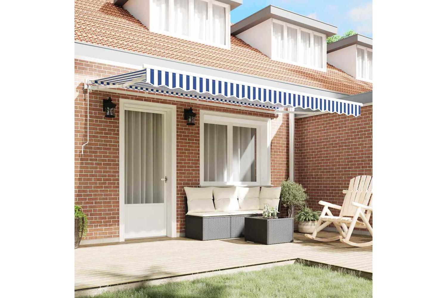 Vidaxl Retractable Awning Blue And White 400x200 Cm Fabric-3