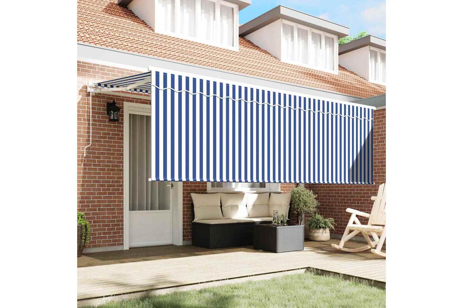 Vidaxl Retractable Awning Striped Blue And White 400 X 200 Cm Fabric-3