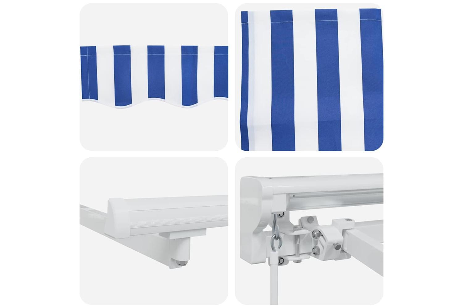 Vidaxl Retractable Awning Striped Blue And White 400 X 200 Cm Fabric-10