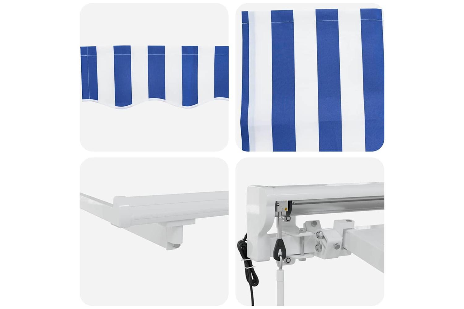 Vidaxl Retractable Awning Striped Blue And White 400 X 200 Cm Fabric-10