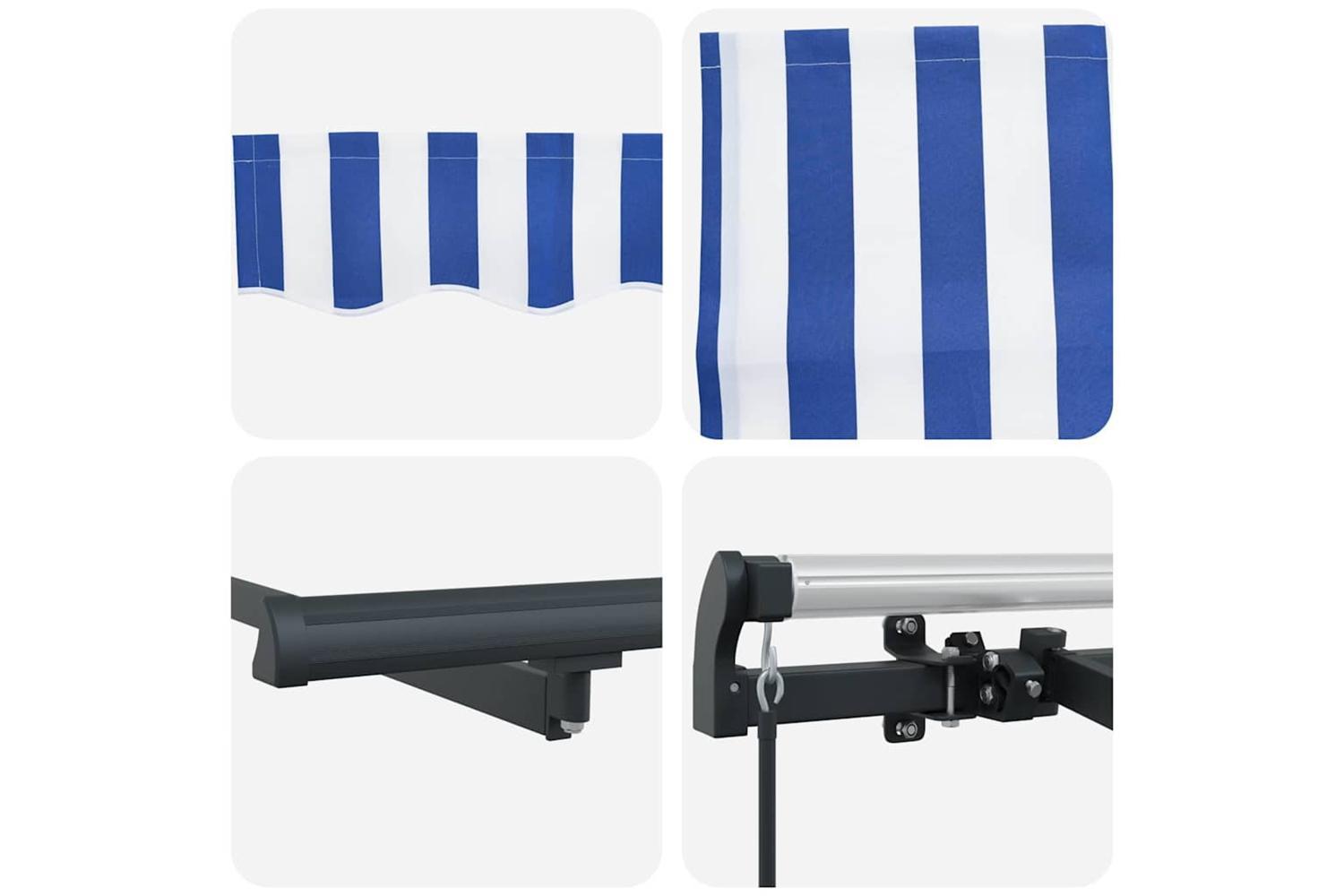 Vidaxl Retractable Awning Manual Blue And White 400 X 200 Cm Fabric-10