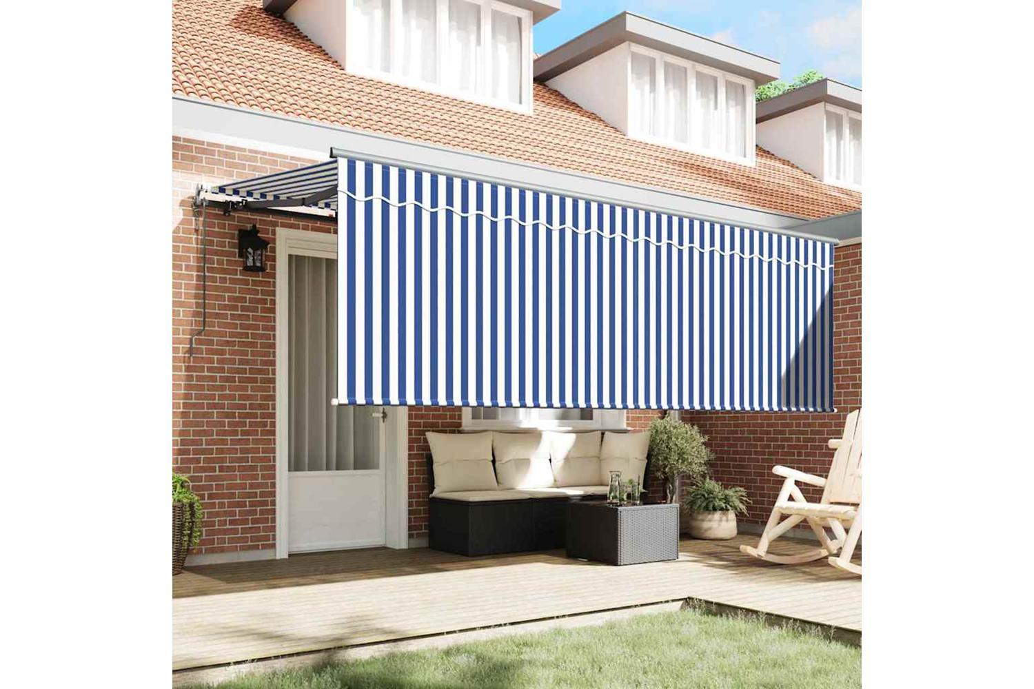 Vidaxl Retractable Awning Blue And White 400 X 200 Cm Fabric-3