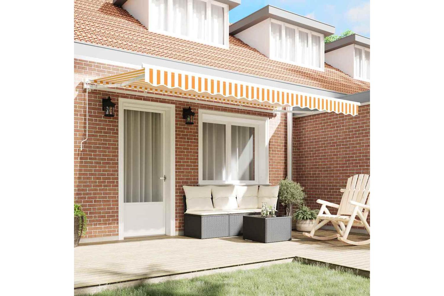 Vidaxl Retractable Awning Manual Yellow And White 400x200 Cm Fabric-3