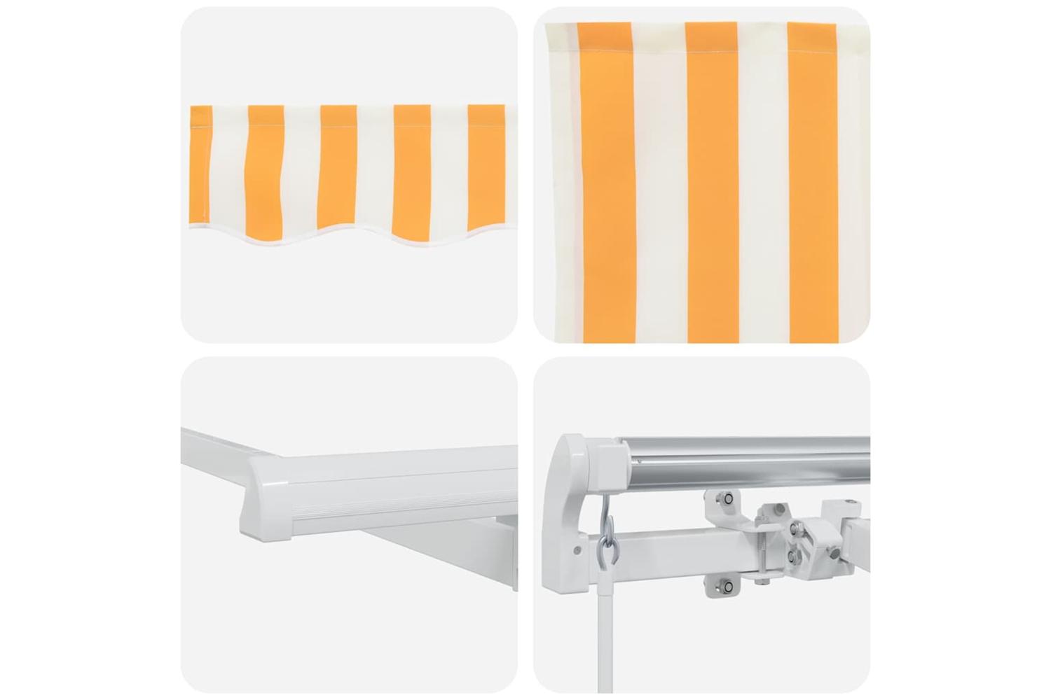 Vidaxl Retractable Awning Manual Yellow And White 400x200 Cm Fabric-8