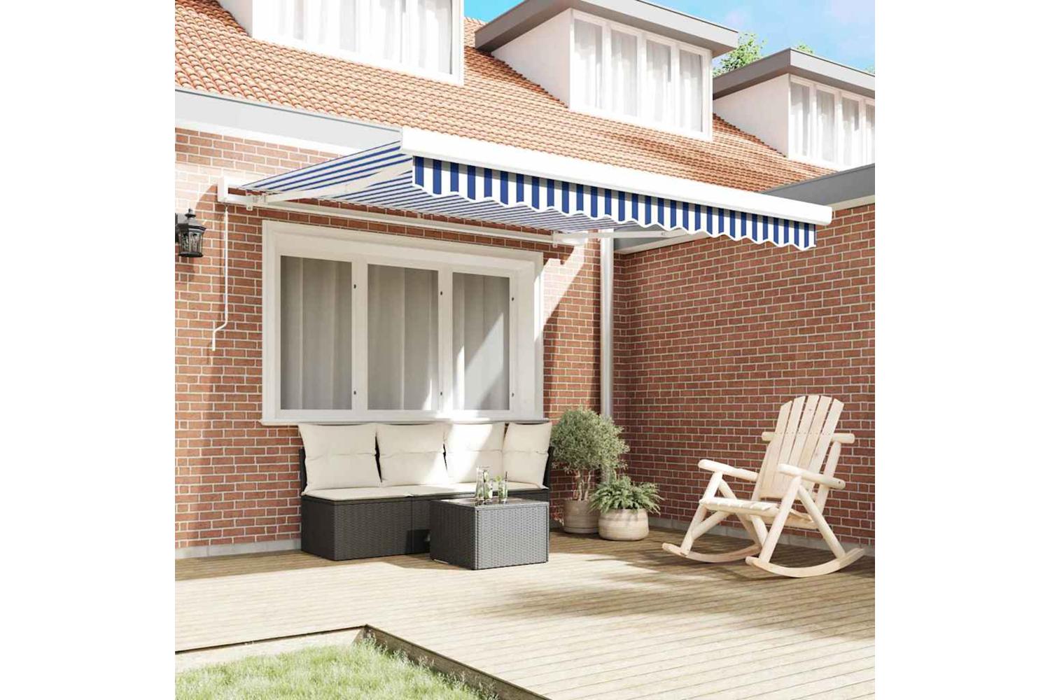 Vidaxl Retractable Awning Blue And White 300 X 250 Cm Fabric And Metal-3