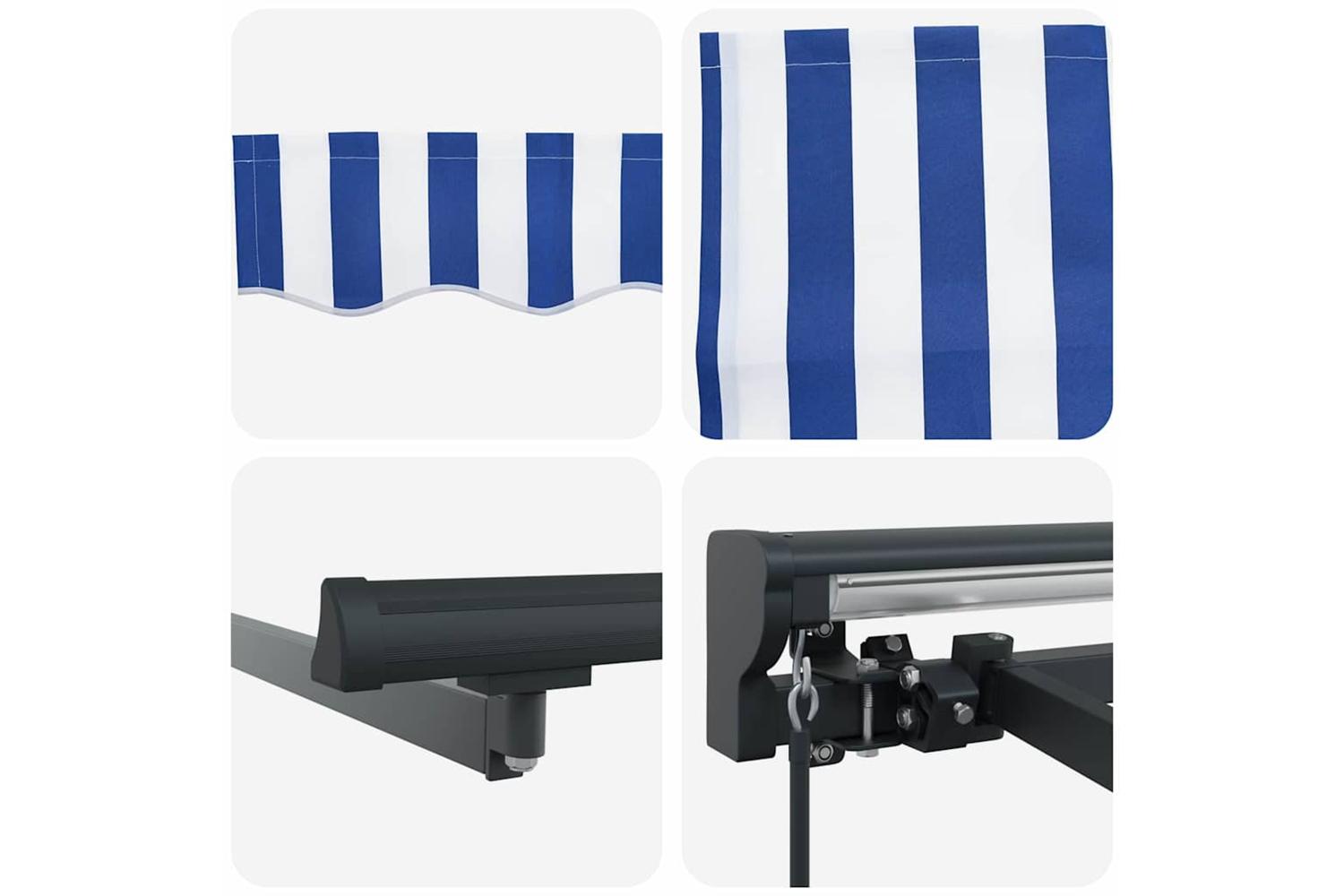 Vidaxl Retractable Awning Manual Blue And White 300x250 Cm Fabric-8