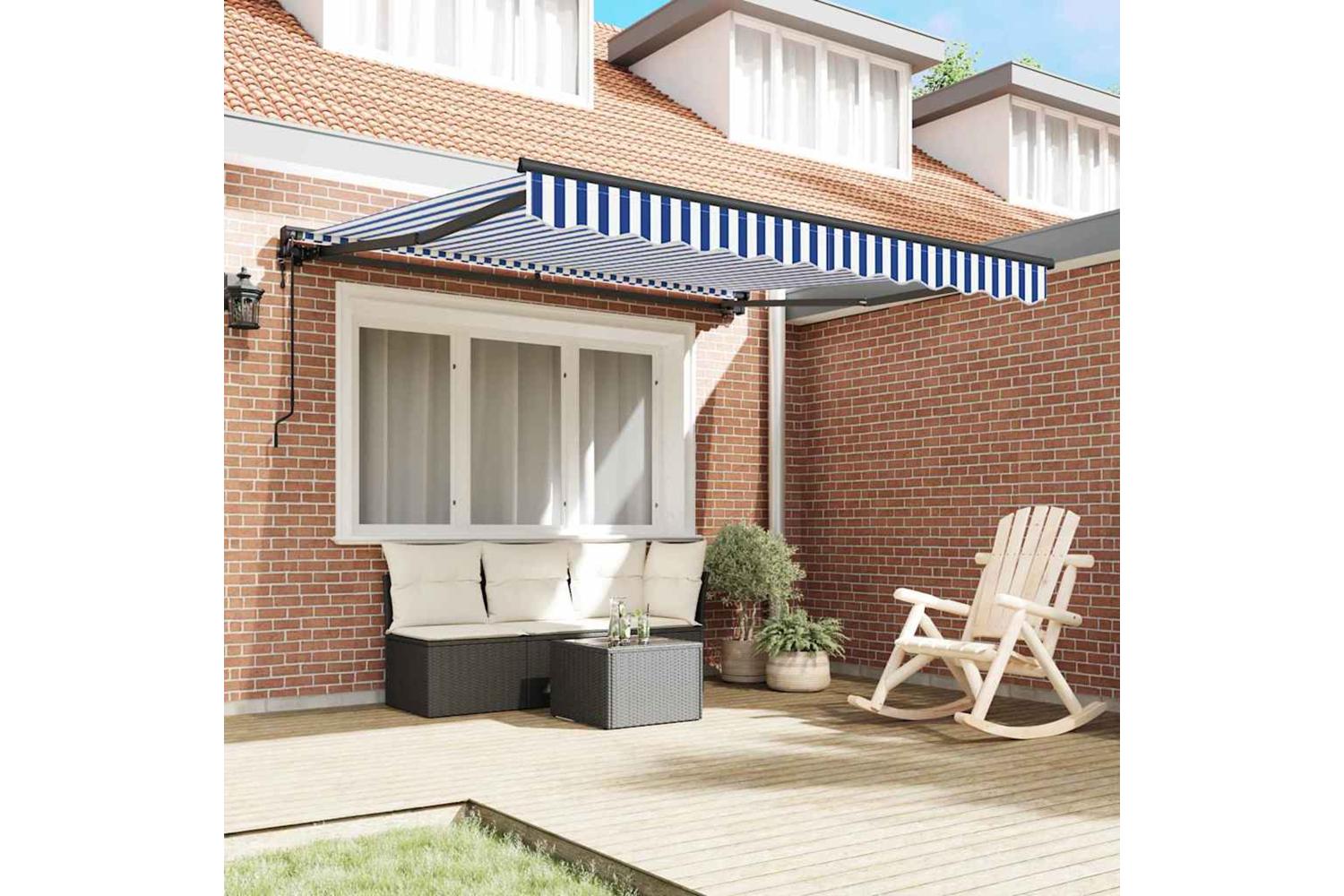 Vidaxl Retractable Awning Blue And White 300x250 Cm Fabric-3