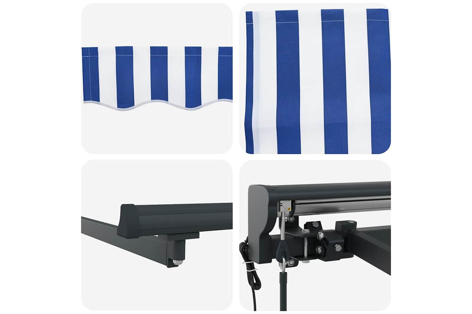 Vidaxl Retractable Awning Blue And White 300x250 Cm Fabric-8
