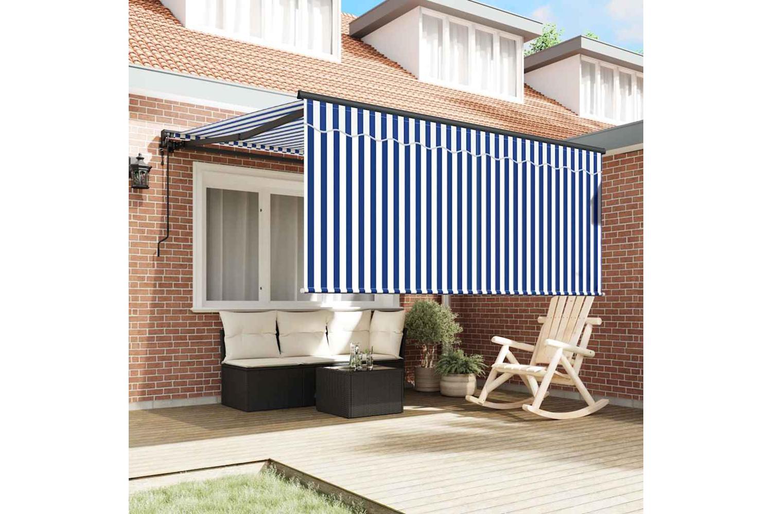 Vidaxl Retractable Awning Blue And White 300 X 250 Cm Fabric-3