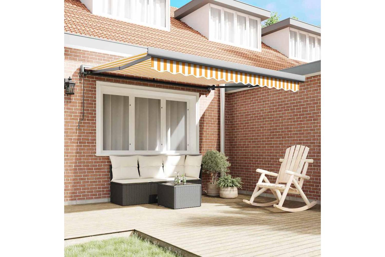 Vidaxl Retractable Awning Manual Yellow And White 300 X 250 Cm-3