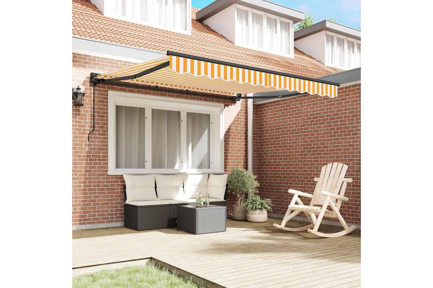Vidaxl Retractable Awning Manual Yellow And White 300x250 Cm Fabric-3