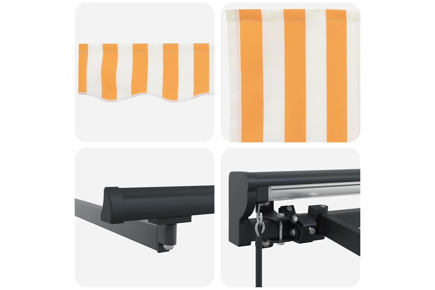 Vidaxl Retractable Awning Manual Yellow And White 300x250 Cm Fabric-8