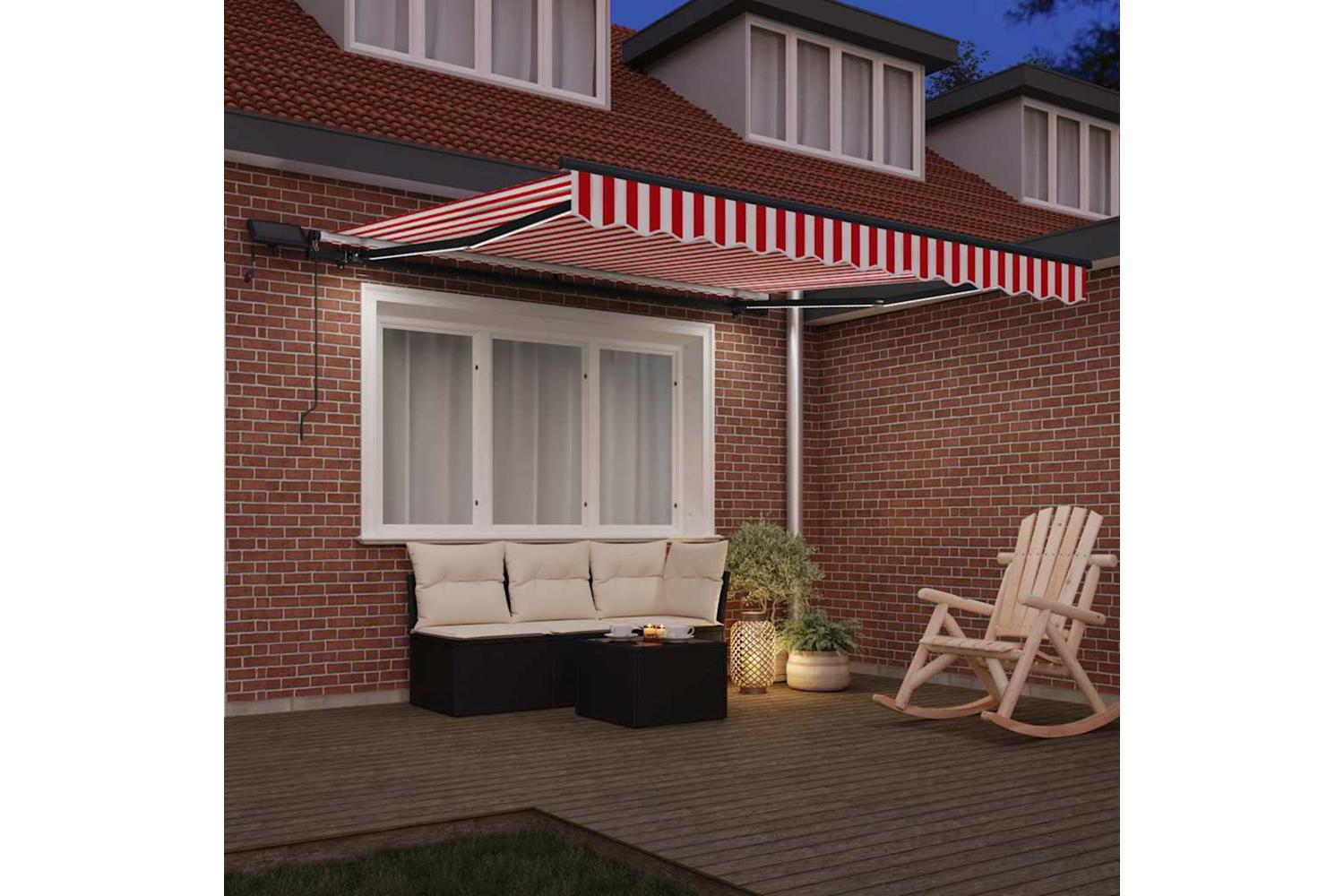 Vidaxl Retractable Awning Manual Red And White 300 X 250 Cm Fabric-3