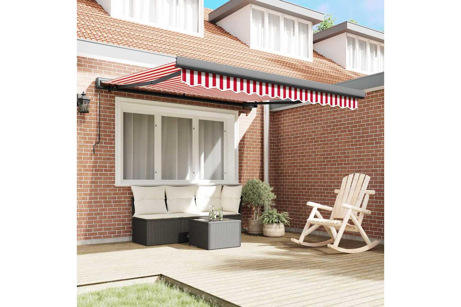 Vidaxl Retractable Awning Red And White 300 X 250 Cm Fabric And Metal-3
