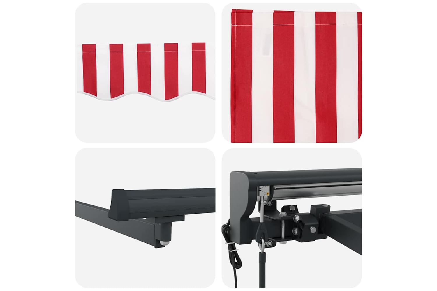 Vidaxl Retractable Awning Red And White Stripe 300x250 Cm Fabric-8